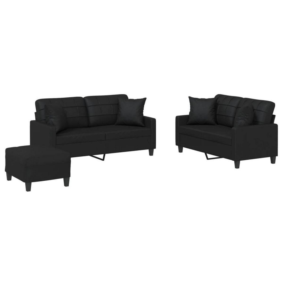VIDAXL Ensemble de canapes 3 pcs avec coussins noir similicuir