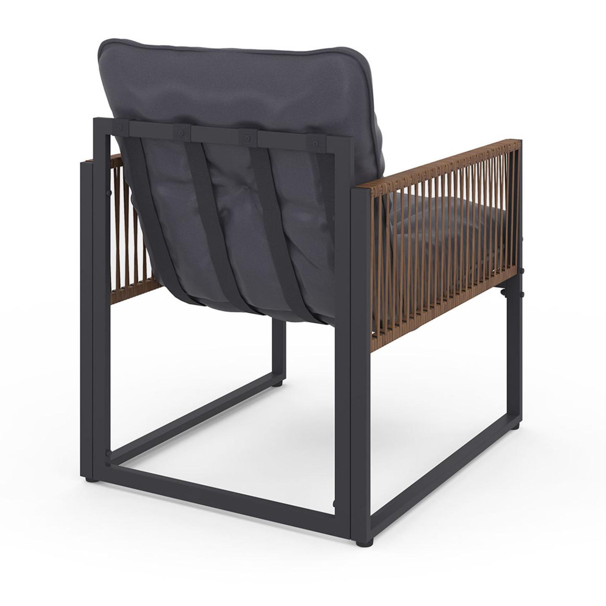 Voir la diapositive 5 : ID MARKET Salon de jardin bas rio 4 places structure métal gris anthracite, cordage effet rotin avec coussin gris