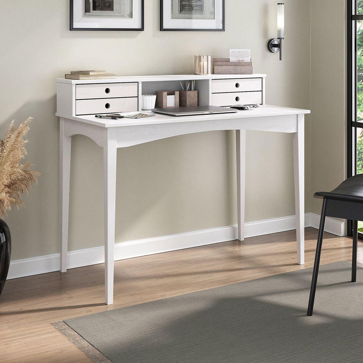 IDIMEX Bureau MILANO en pin massif avec 4 tiroirs et 1 niche