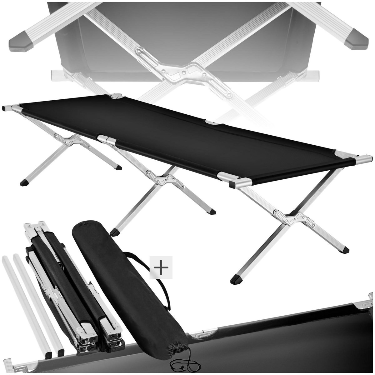 tectake Lit de camp avec cadre en aluminium noir