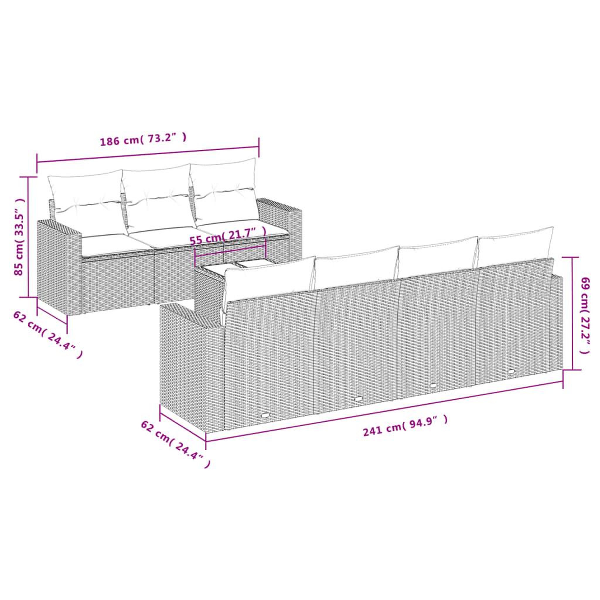 Voir la diapositive 4 : VIDAXL Salon de jardin 8 pcs avec coussins noir resine tressee