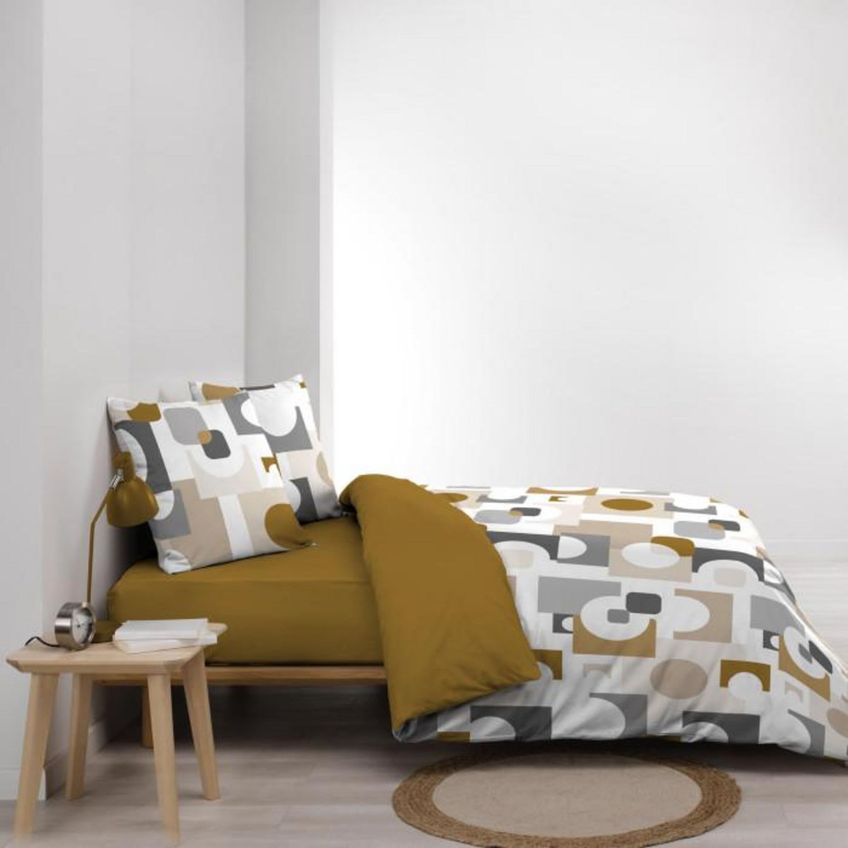 Paris Prix Parure de Lit 3 Pièces  Geomelo  240x220cm Ocre
