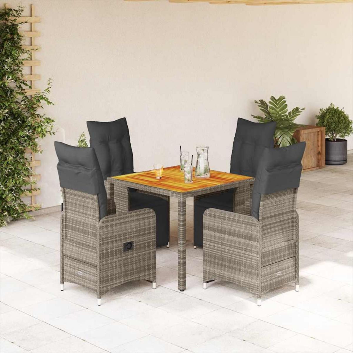VIDAXL Ensemble de bistro de jardin 5 pcs coussins gris poly rotin
