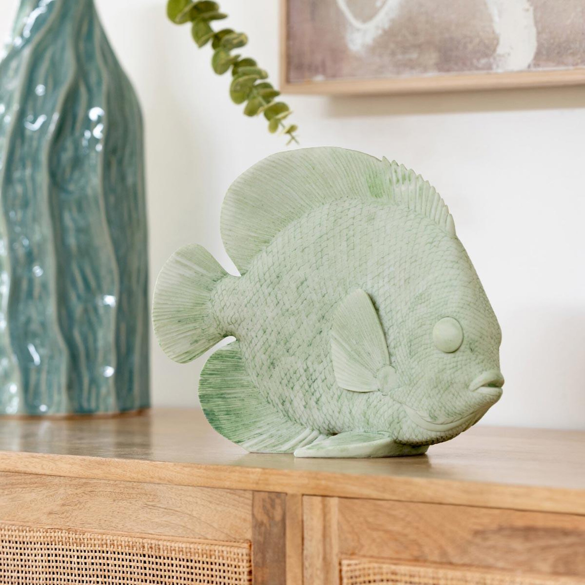 Voir la diapositive 3 : J-LINE Statuette déco poisson  corail  29cm vert