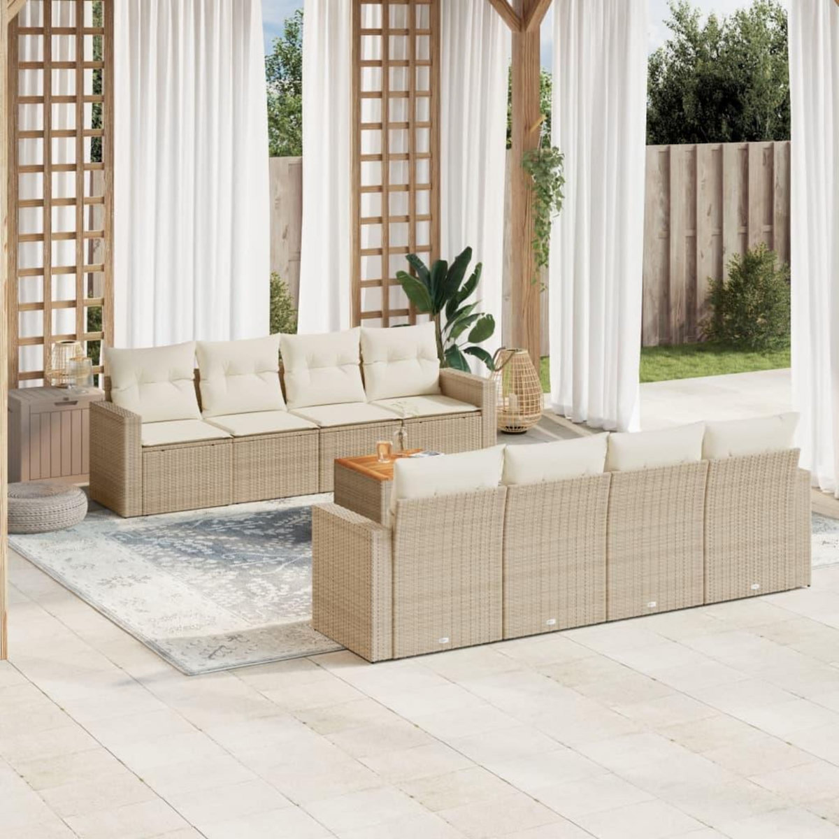VIDAXL Salon de jardin avec coussins 9 pcs beige resine tressee