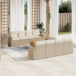 VIDAXL Salon de jardin avec coussins 9 pcs beige resine tressee