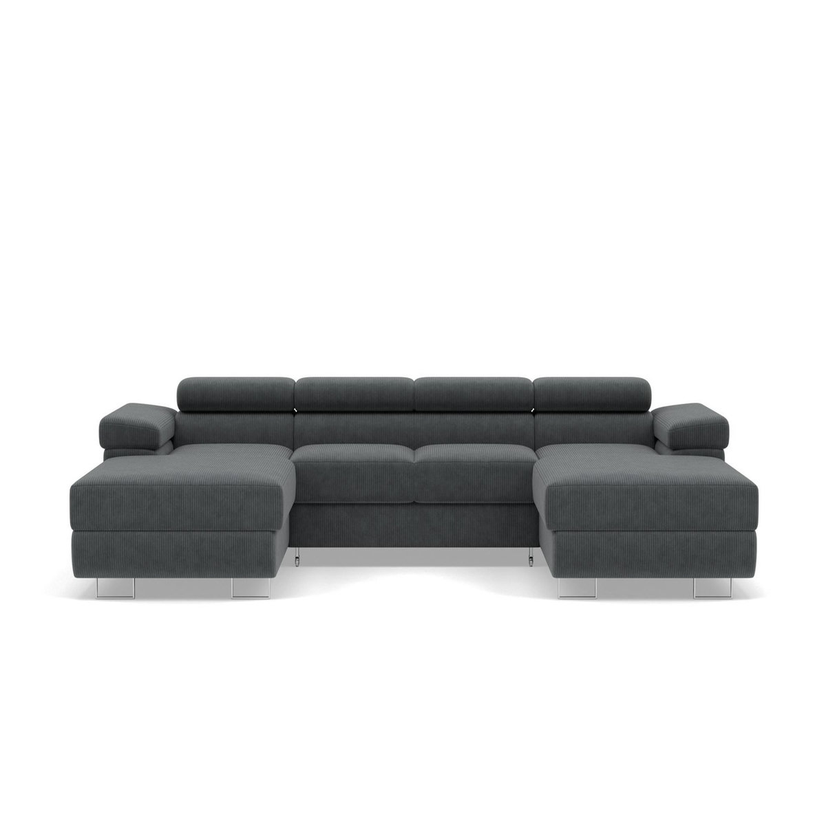 BEST MOBILIER Pablo - canapé panoramique en u - 7 places - convertible avec coffres et têtières réglables - en velours côtelé