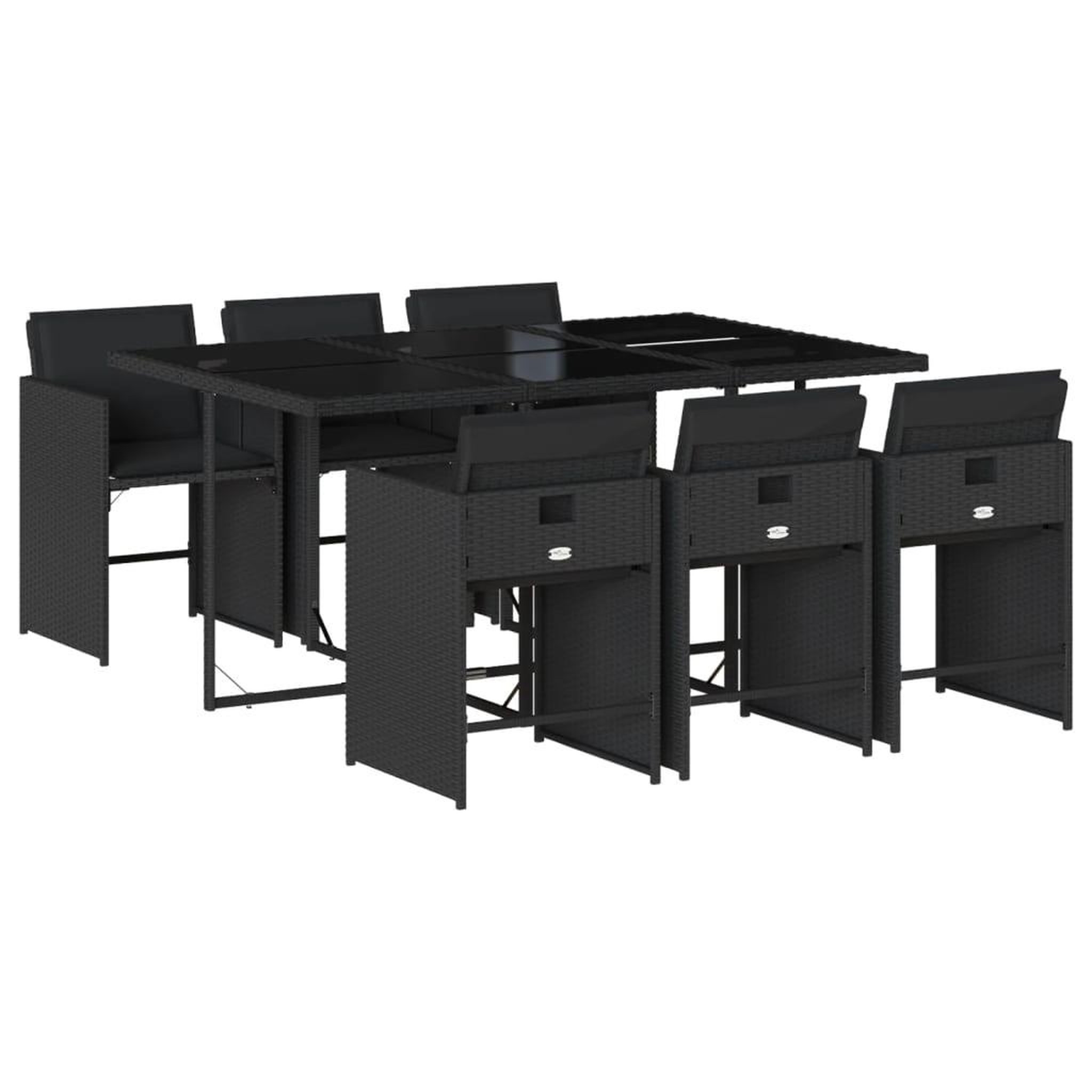Voir la diapositive 2 : VIDAXL Ensemble a manger de jardin coussins 7pcs Noir Resine tressee
