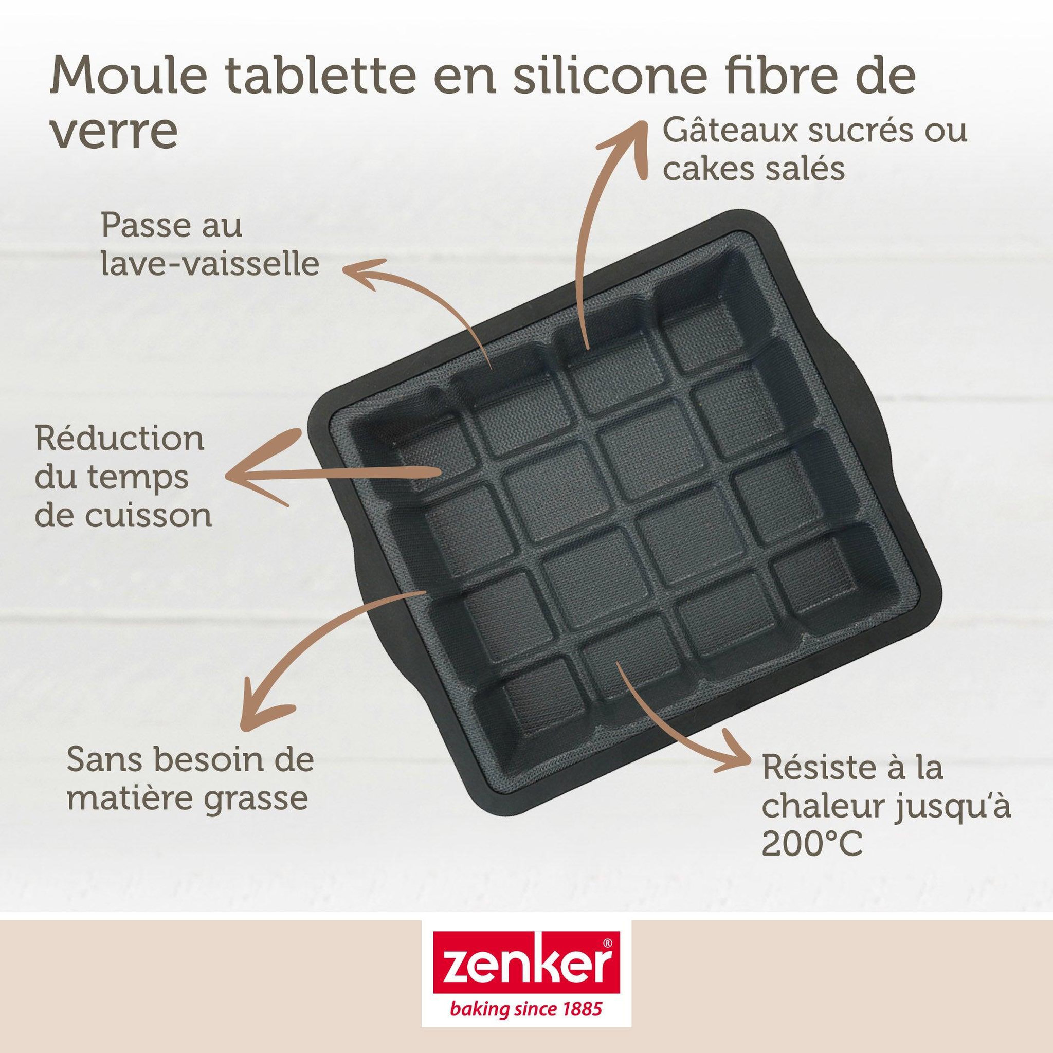 Voir la diapositive 3 : ZENKER Moule à gâteaux en forme de tablette de chocolat 22 x 24 cm zenker silicone fibre de verre