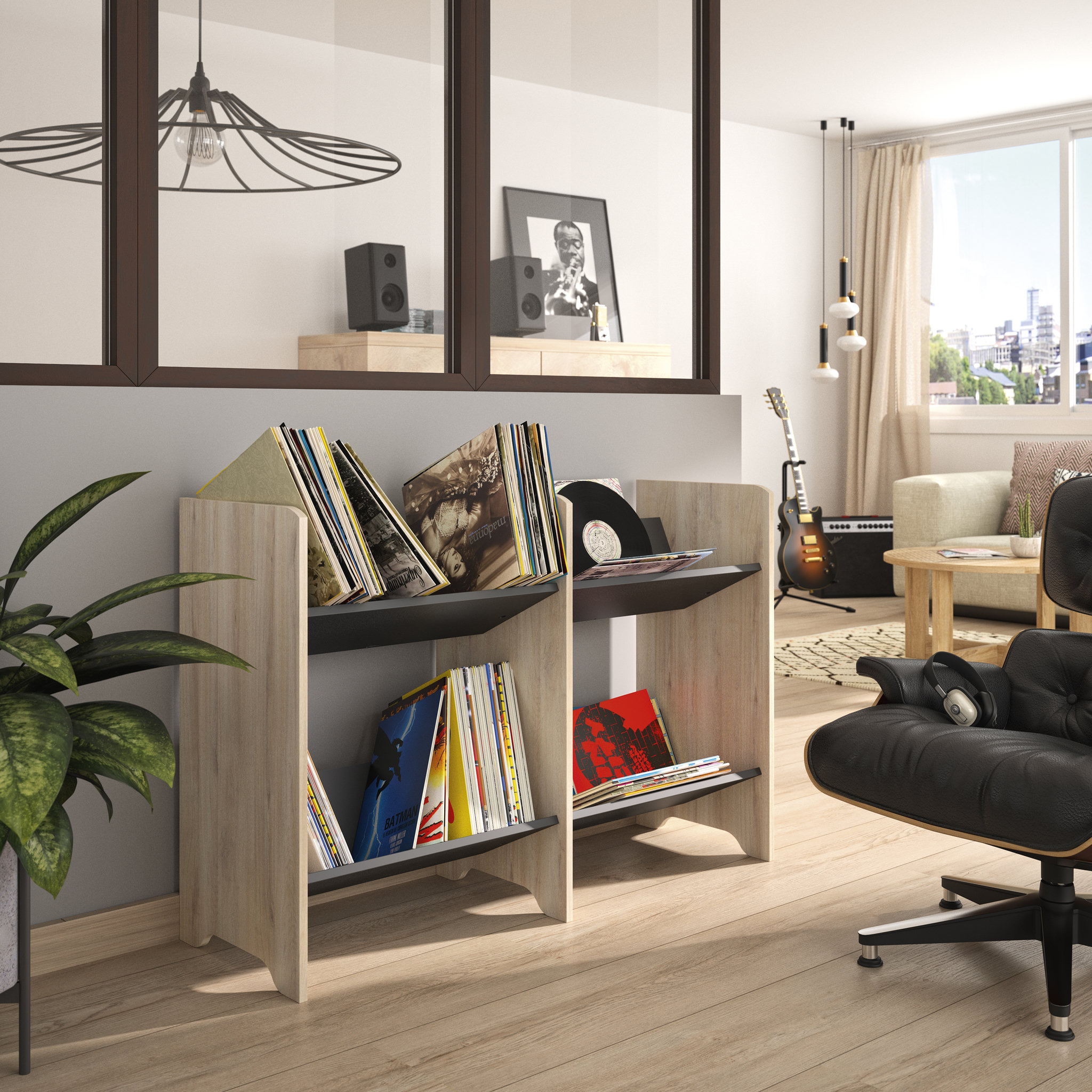 Voir la diapositive 1 : Meuble de rangement pour vinyles L119xH80xP40cm ATLANTA