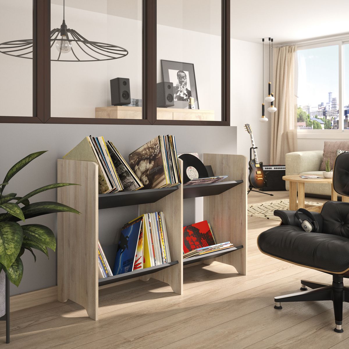 Meuble de rangement pour vinyles L119xH80xP40cm ATLANTA
