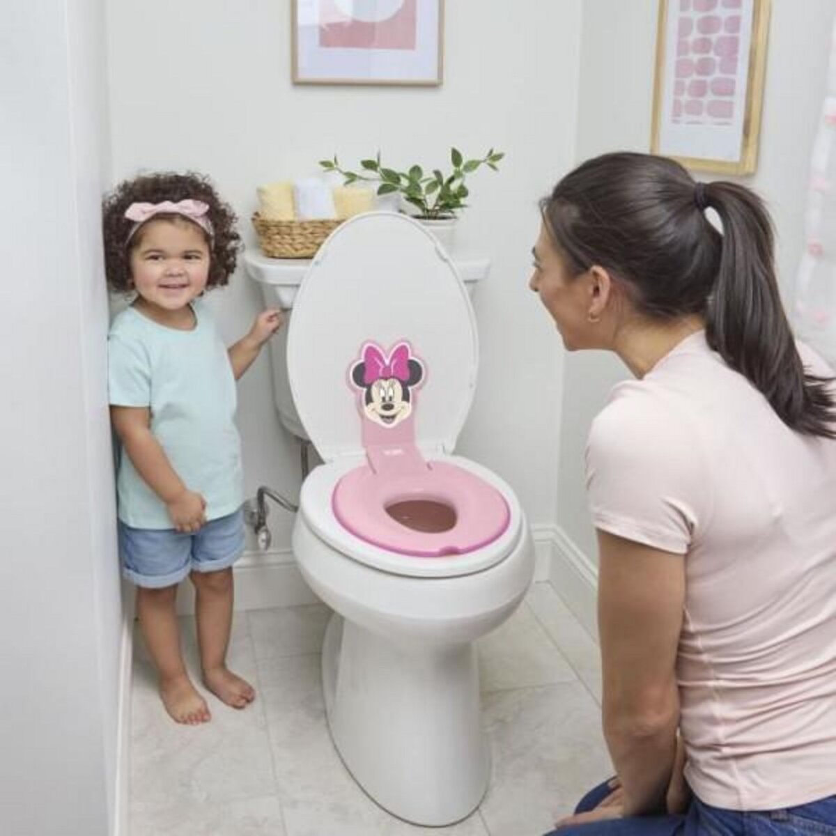DISNEY BABY DISNEY BABY- MINNIE- Réducteur de lunette de toilette enfant universel adhésif?, innovant, Installation rapide, semi-permanent