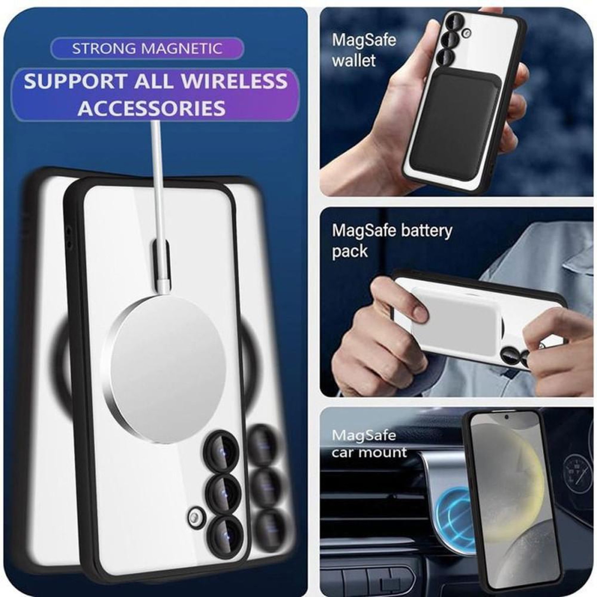 Voir la diapositive 4 : Coque téléphone ultra-fine anti-choc pour Samsung Galaxy S24 (6,2 po) avec protection écran et caméra, deux verres trempés, bordé noir, aimanté pour accessoires sans fil