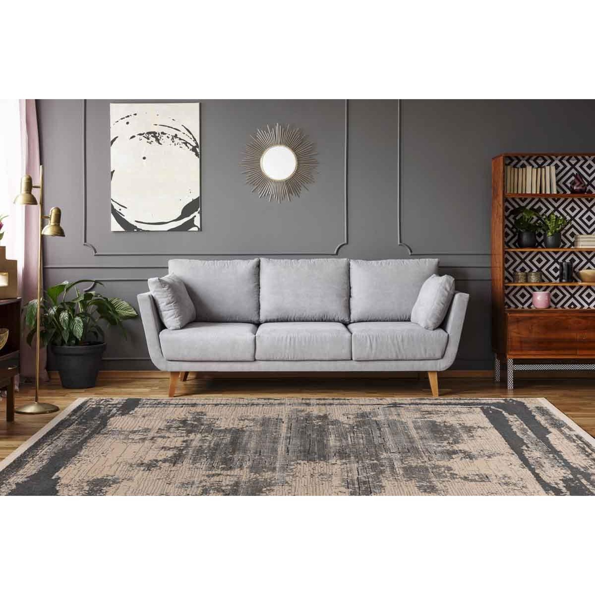 Voir la diapositive 5 : Paris Prix Tapis Tissé à Poils Ras Vintage  Adeon  Gris