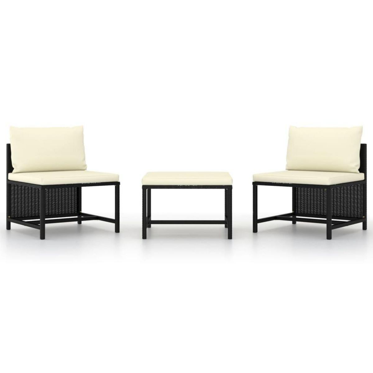 VIDAXL Canapes de jardin 3 pcs avec coussins Noir Resine tressee