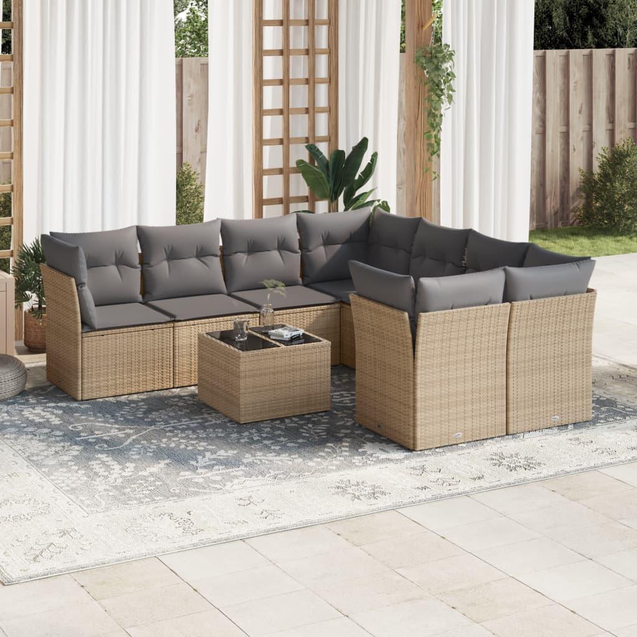 VIDAXL Salon de jardin avec coussins 9 pcs beige resine tressee