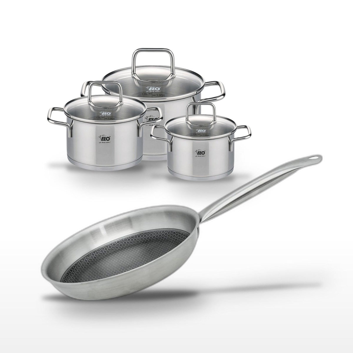 ELO Lot de 3 Faitouts Elo Citrin & Poêle 28 cm Elo Relief Solution