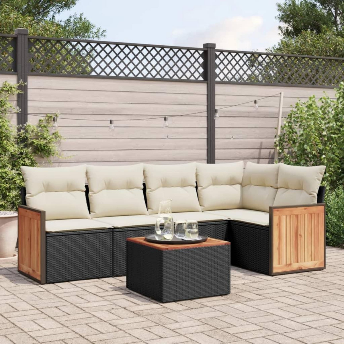 VIDAXL Salon de jardin 6 pcs avec coussins noir resine tressee
