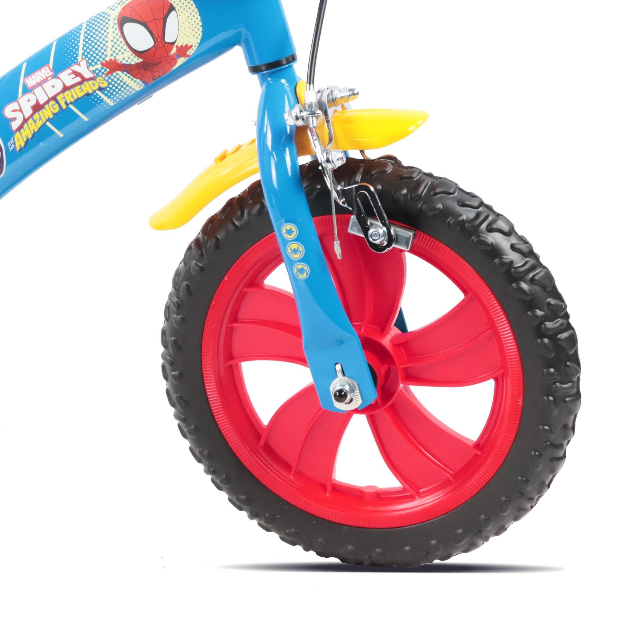 Voir la diapositive 3 : Marvel Vélo enfant 12'' SPIDEY - Idéal pour enfant de taille < 90 cm - livré avec 1 frein, 2 stabilisateurs et plaque avant décorative !