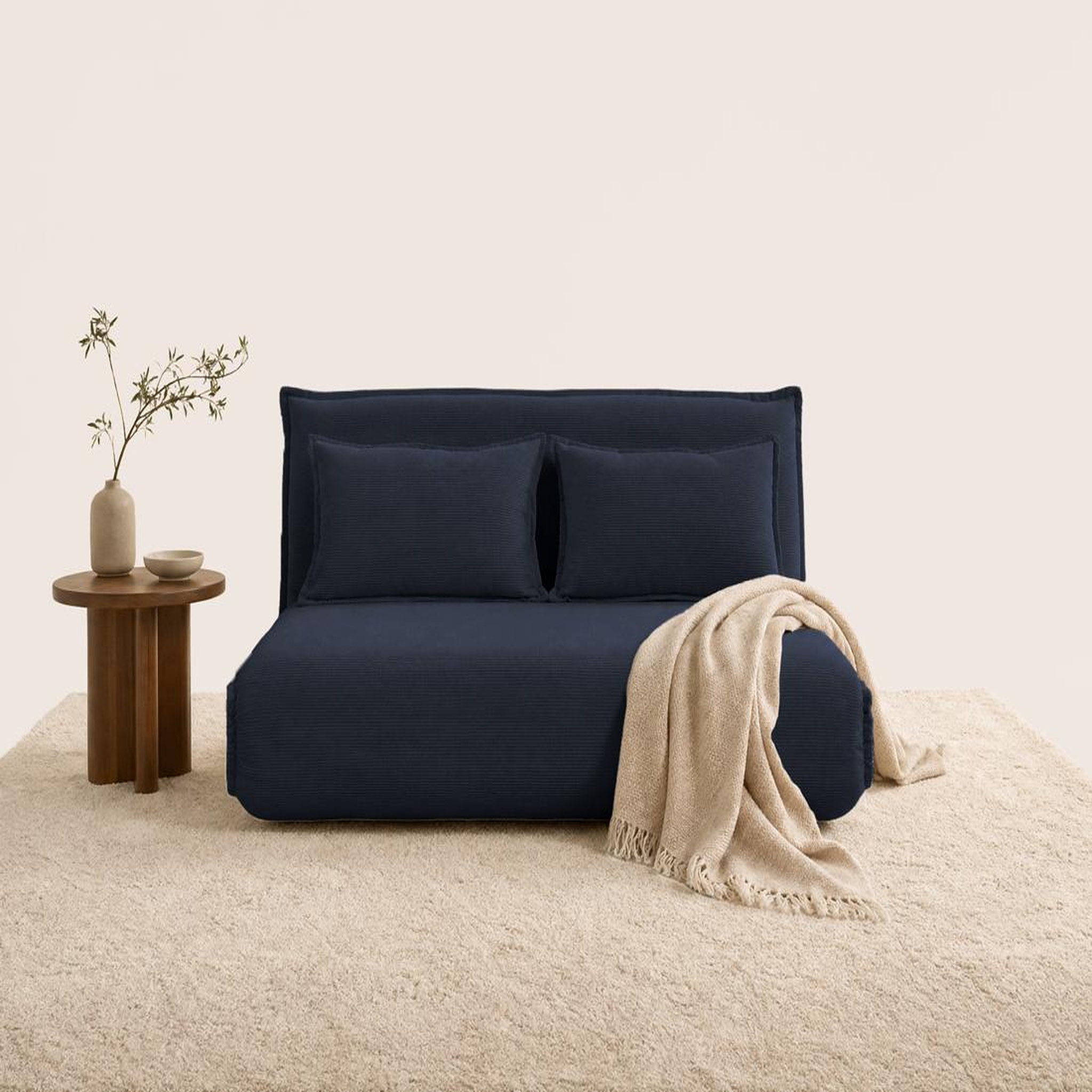 Voir la diapositive 2 : BEST MOBILIER Candice - banquette 2 places convertible clic-clac en velours côtelé