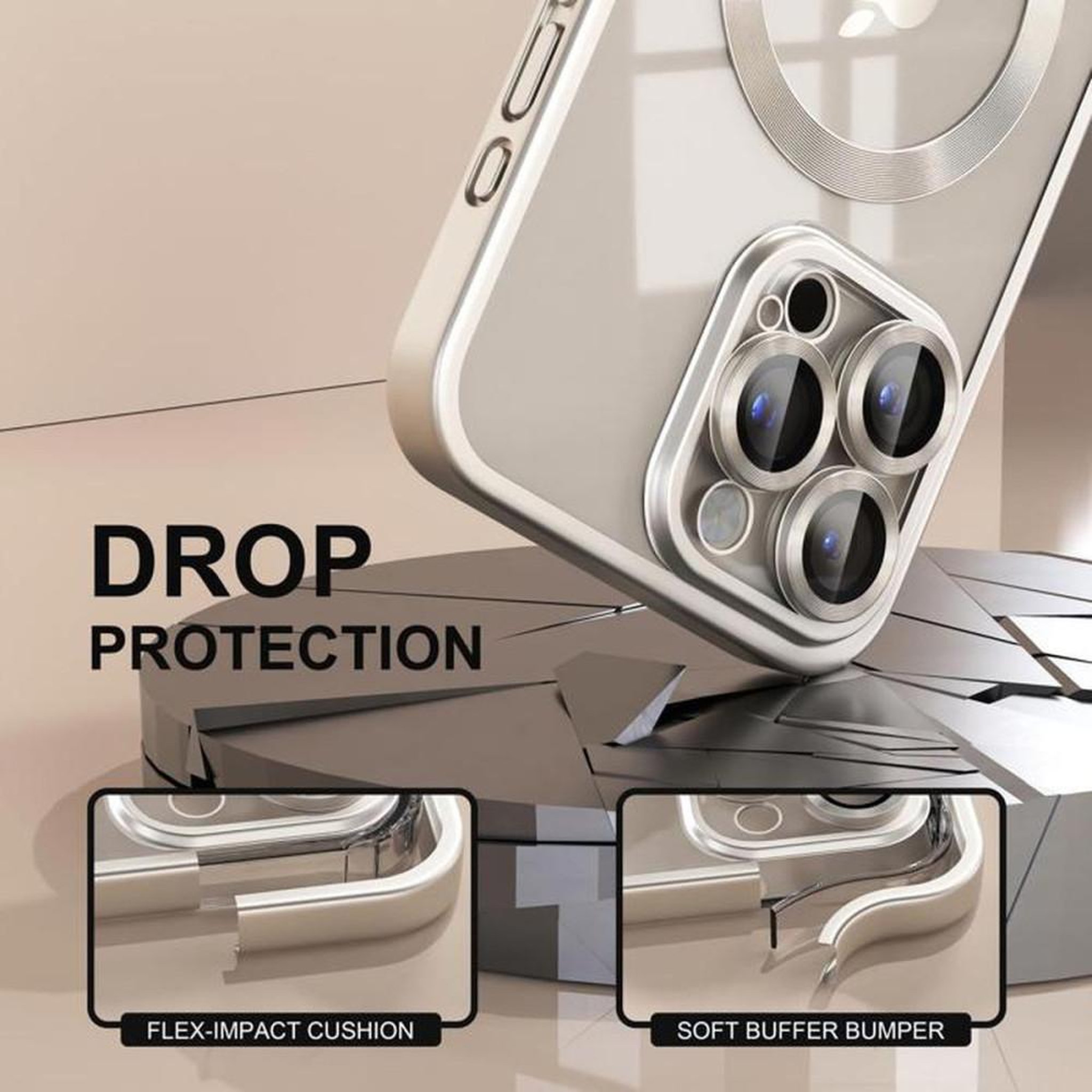 Voir la diapositive 4 : Coque TPU pare-chocs magnétique iPhone 14 Pro Max style militaire, transparent gris, protection anti-chocs, aimant charge sans fil