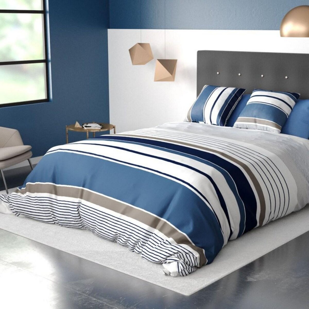 ATELIER DU COTON Housse de couette 240x220 BELIZE + 2 taies coton 57 fils