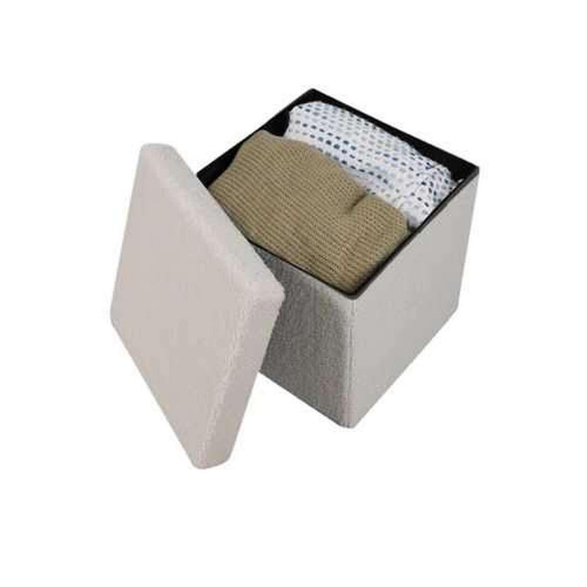 DIVERS Pouf de rangement pliable Kube revêtement bouclette - Blanc crème