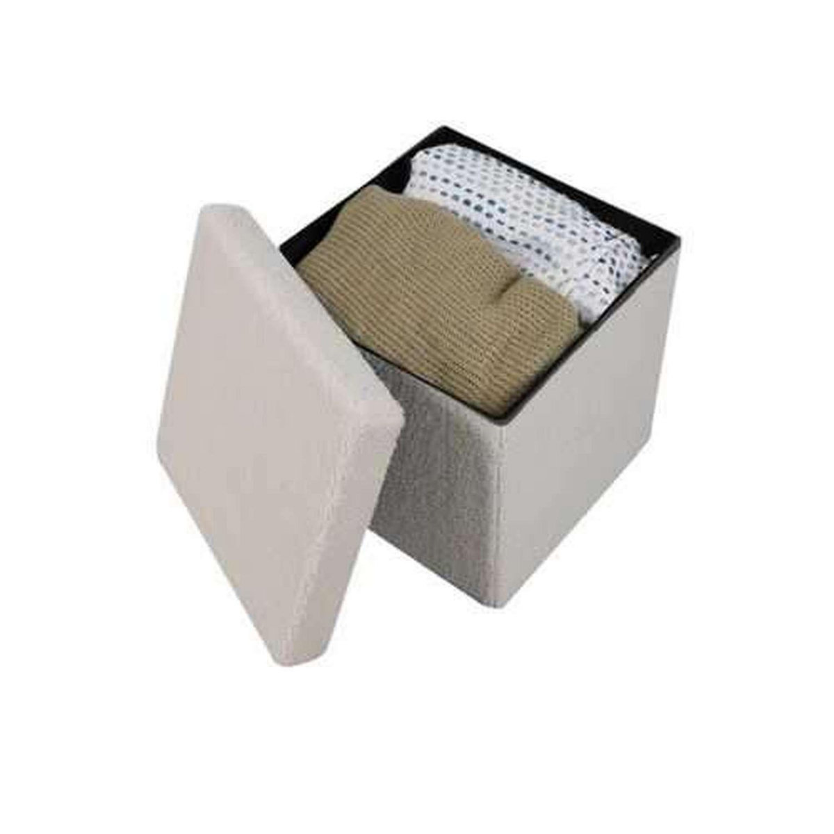 DIVERS Pouf de rangement pliable Kube revêtement bouclette - Blanc crème