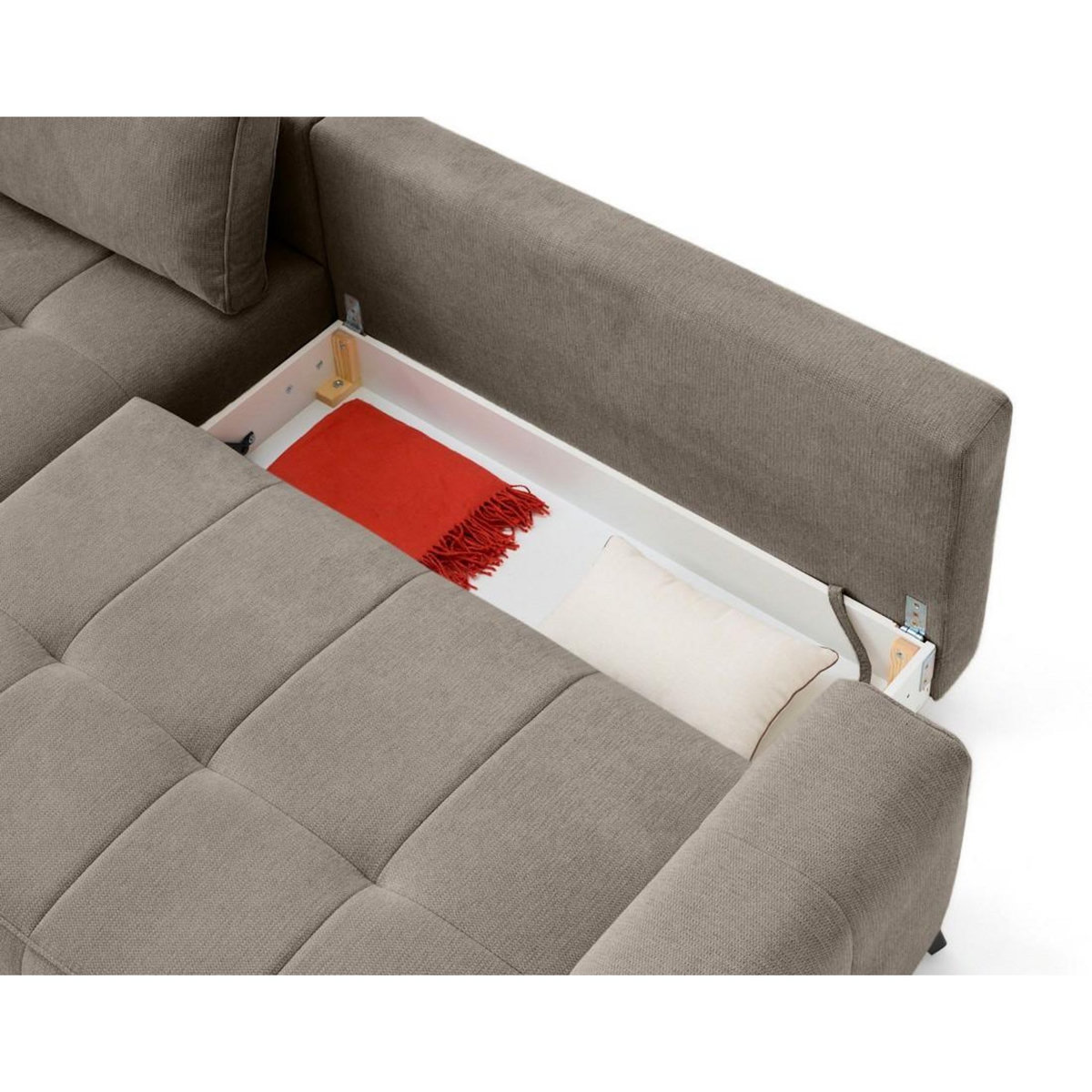 BEST MOBILIER Rimini - canapé d'angle gauche 4 places convertible avec coffre en tissu texturé