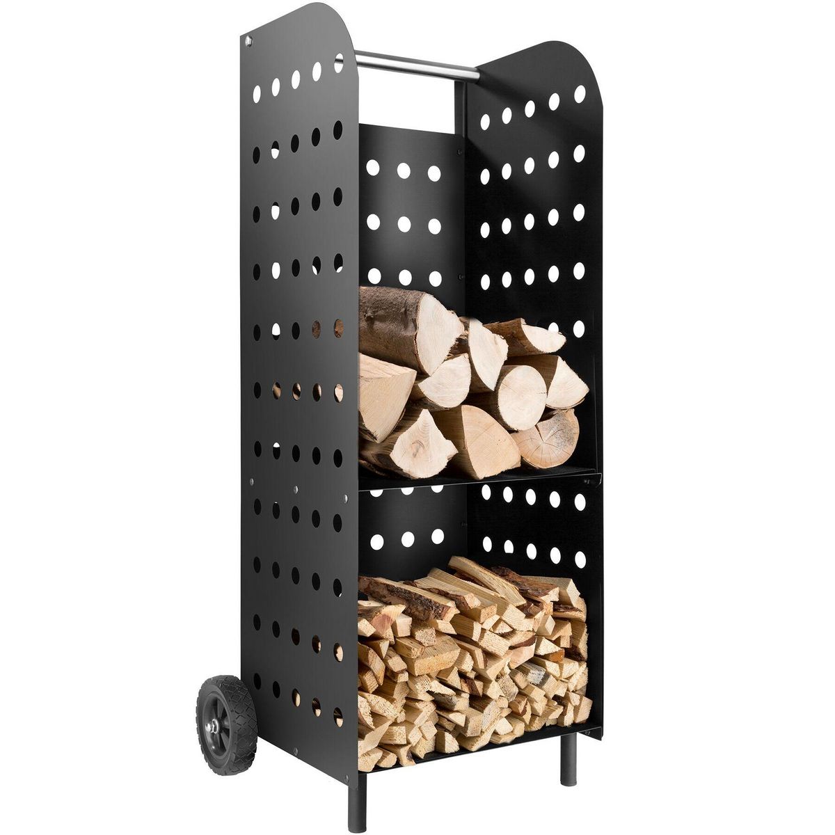 tectake Porte bûches en acier noir