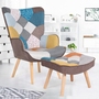 Voir la diapositive 2 : ID MARKET Fauteuil scandinave IVAR avec repose pieds en tissu patchwork multicouleurs