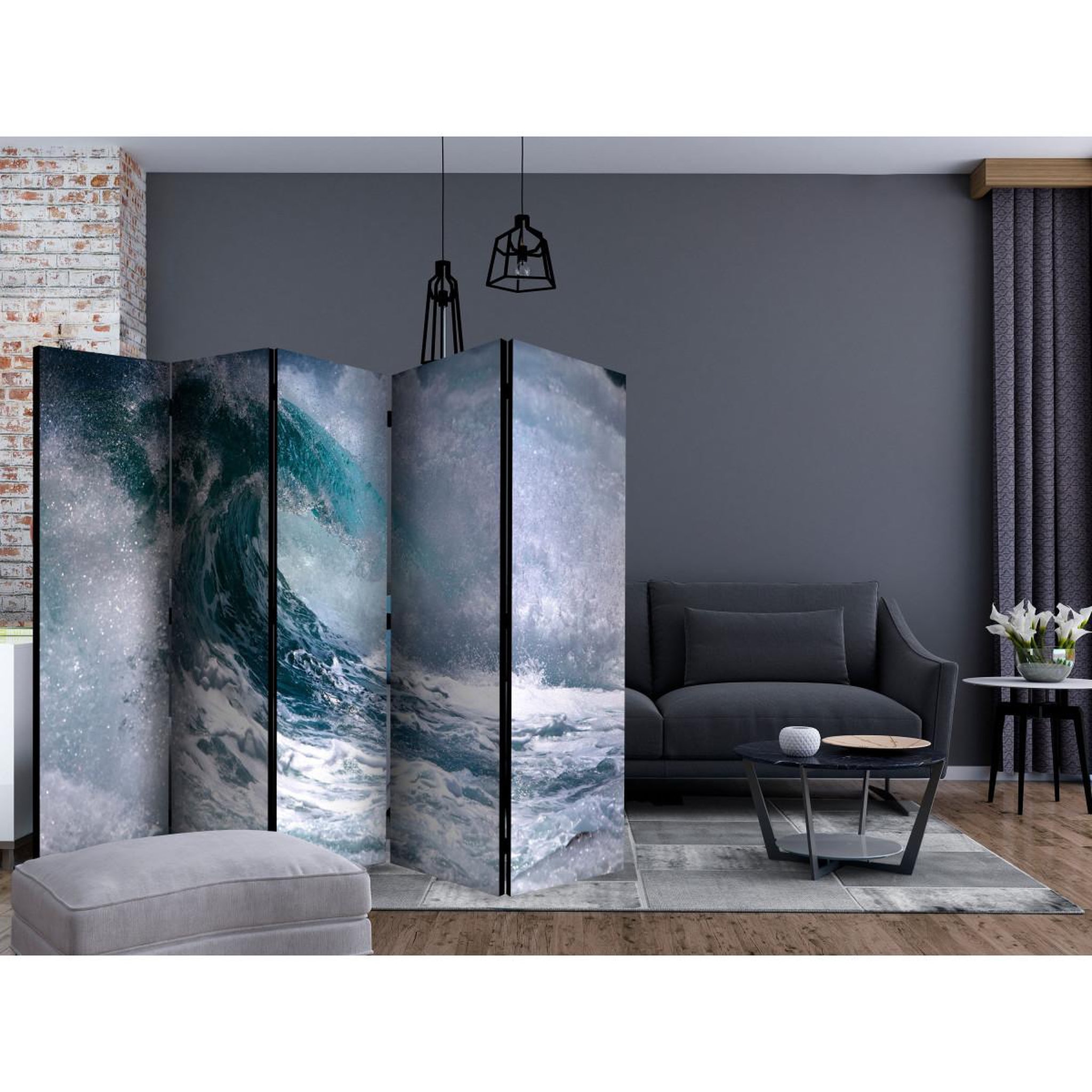Voir la diapositive 2 : Paris Prix Paravent 5 volets  ocean wave  172x225cm