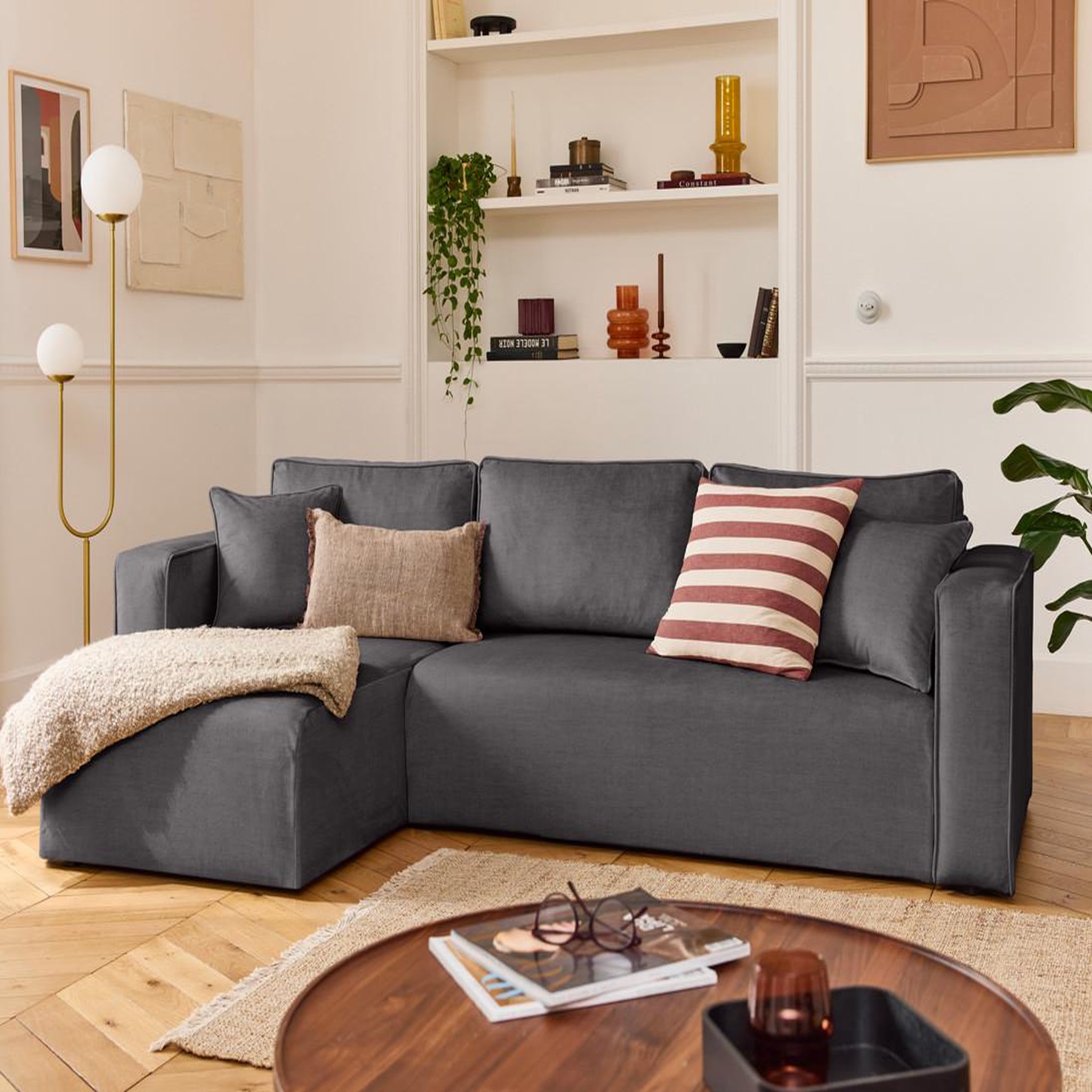 Voir la diapositive 5 : BEST MOBILIER Housse en velours pour canapé déhoussable topaze
