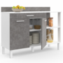 Voir la diapositive 4 : ID MARKET Buffet bas de cuisine 120 cm CINA plan de travail H.83 cm 2 portes + tiroir blanc et effet béton