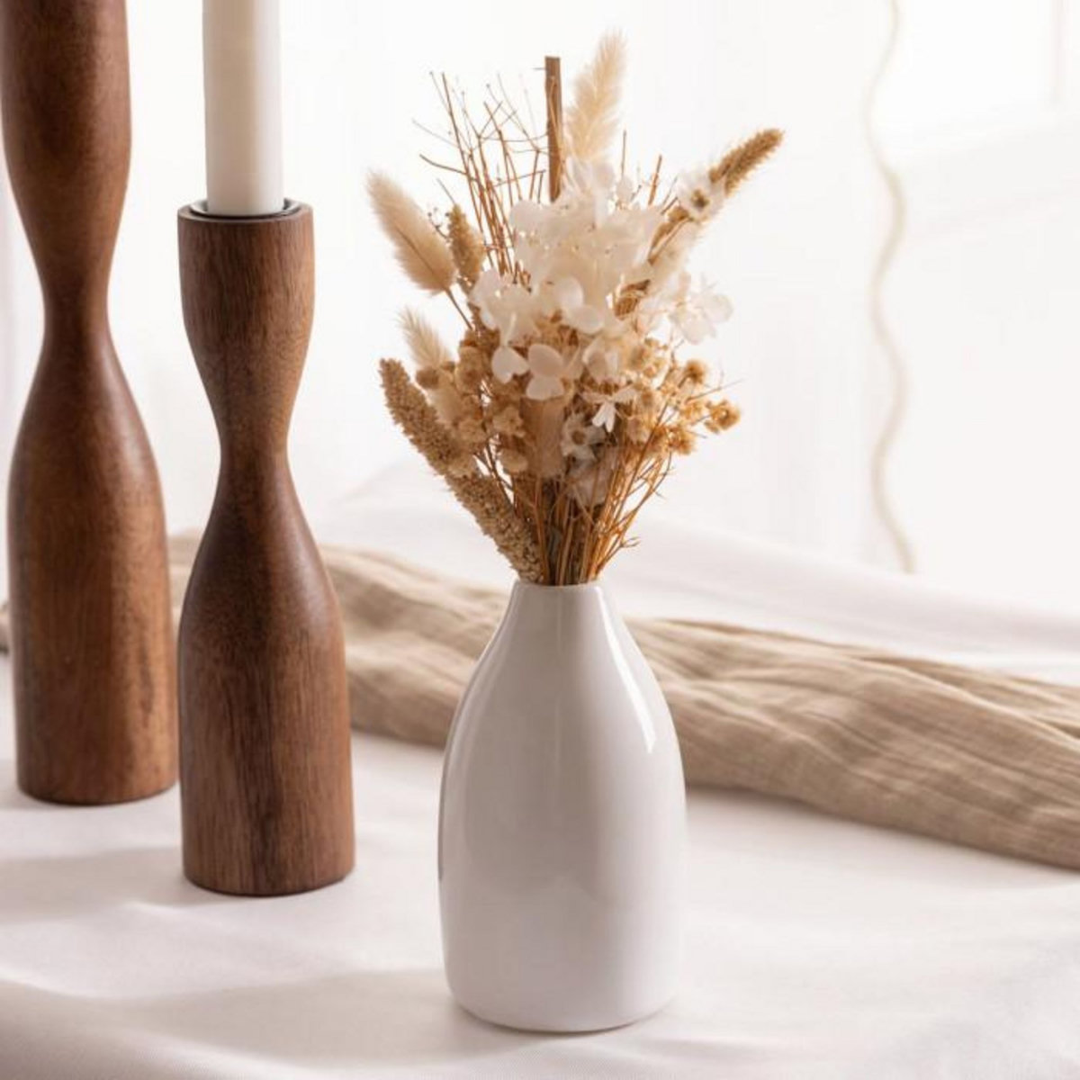 ATMOSPHERA Composition de Fleurs Séchées  Vase  25cm Blanc