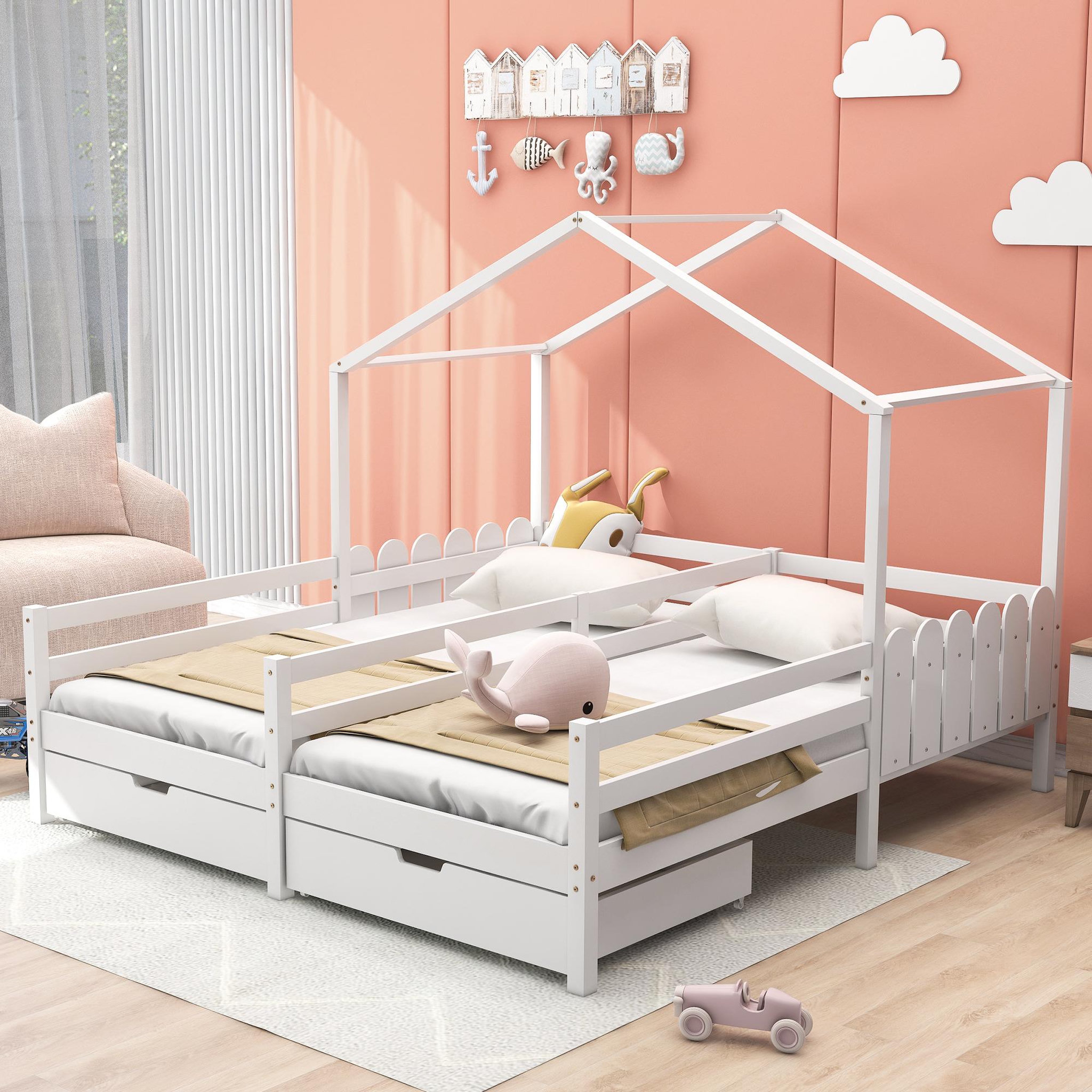 Voir la diapositive 2 : MERAX Lit cabane enfant 90x200cm pin coloris blanc