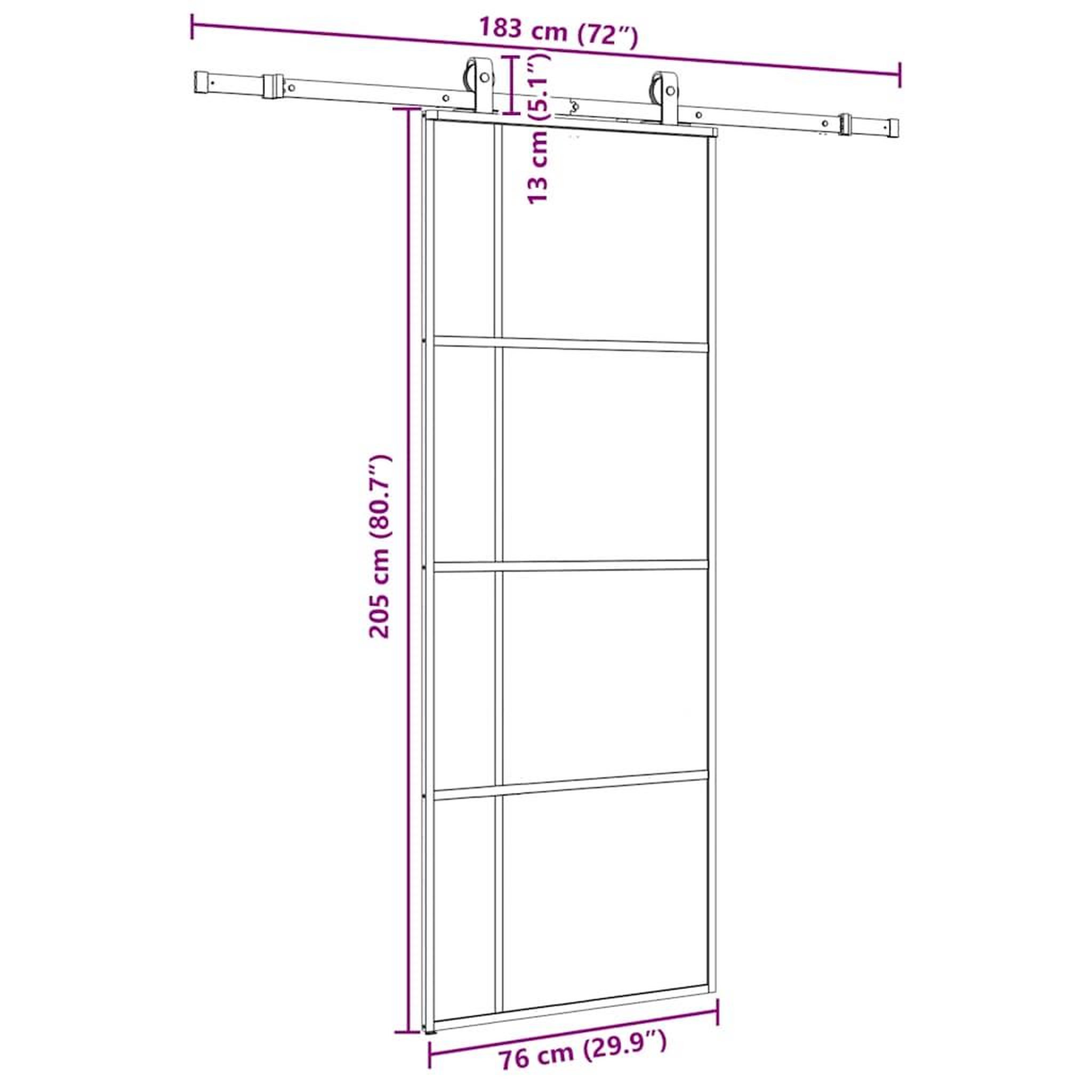 Voir la diapositive 6 : VIDAXL Porte coulissante kit de quincaillerie noir 76x205 cm verre ESG