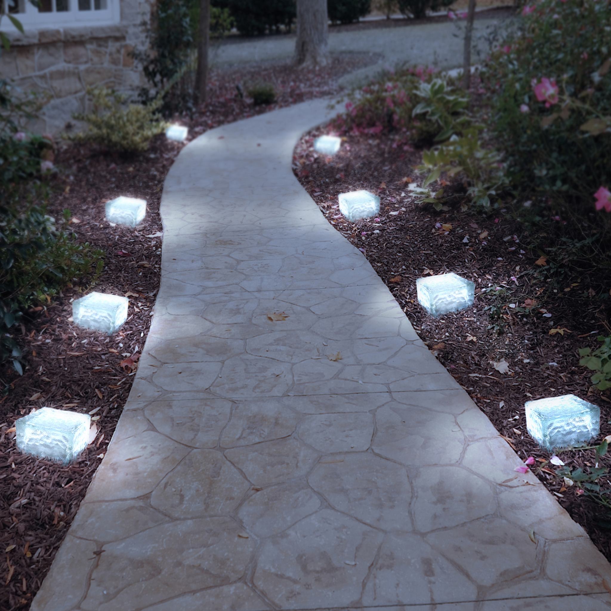 Voir la diapositive 3 : ID MARKET Lot de 8 pavés solaires en verre 4 LEDS blanches éclairage de jardin