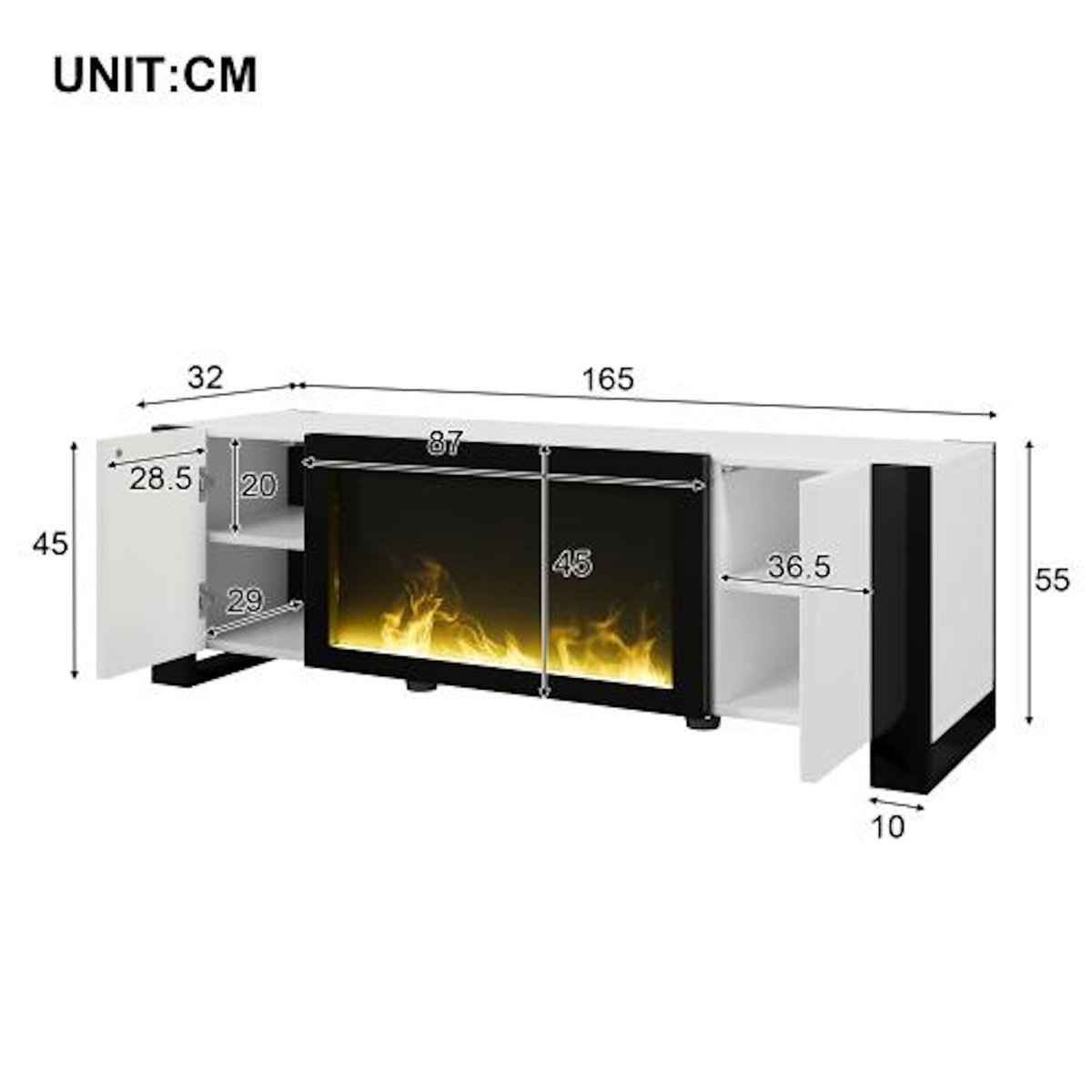 MERAX Meuble tv blanc+noir 165 cm panneau de particules