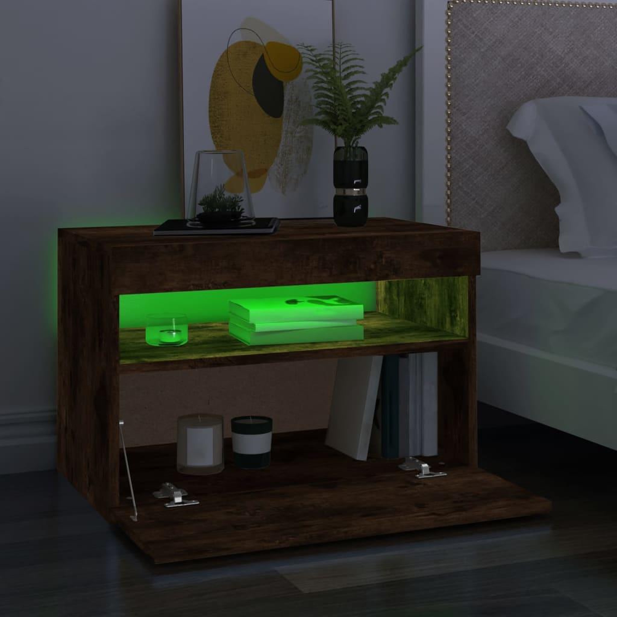 Voir la diapositive 4 : VIDAXL Meuble TV avec lumieres LED Chene fume 60x35x40 cm