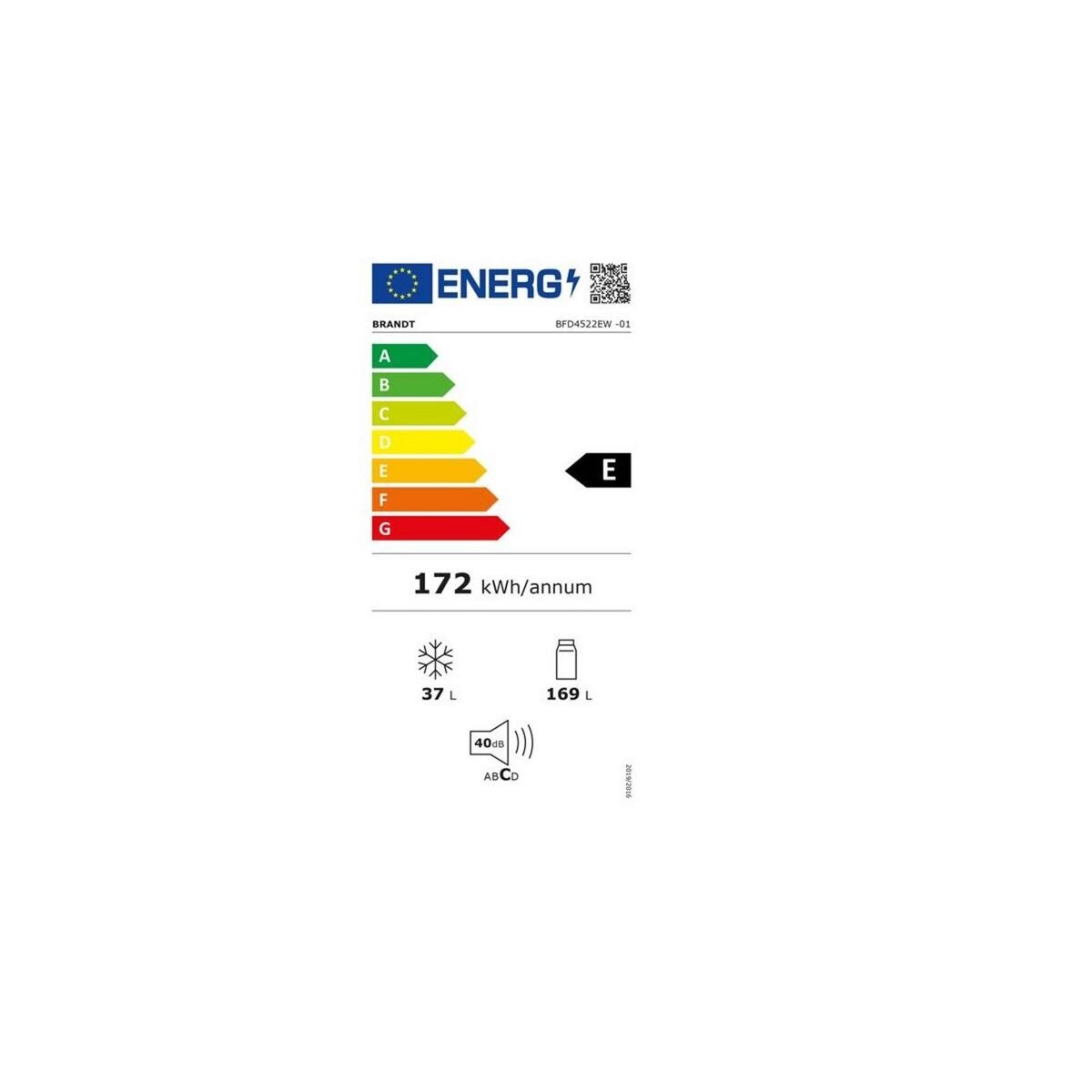 BRANDT Réfrigérateur combiné 55cm 206l statique - BFD4522EW