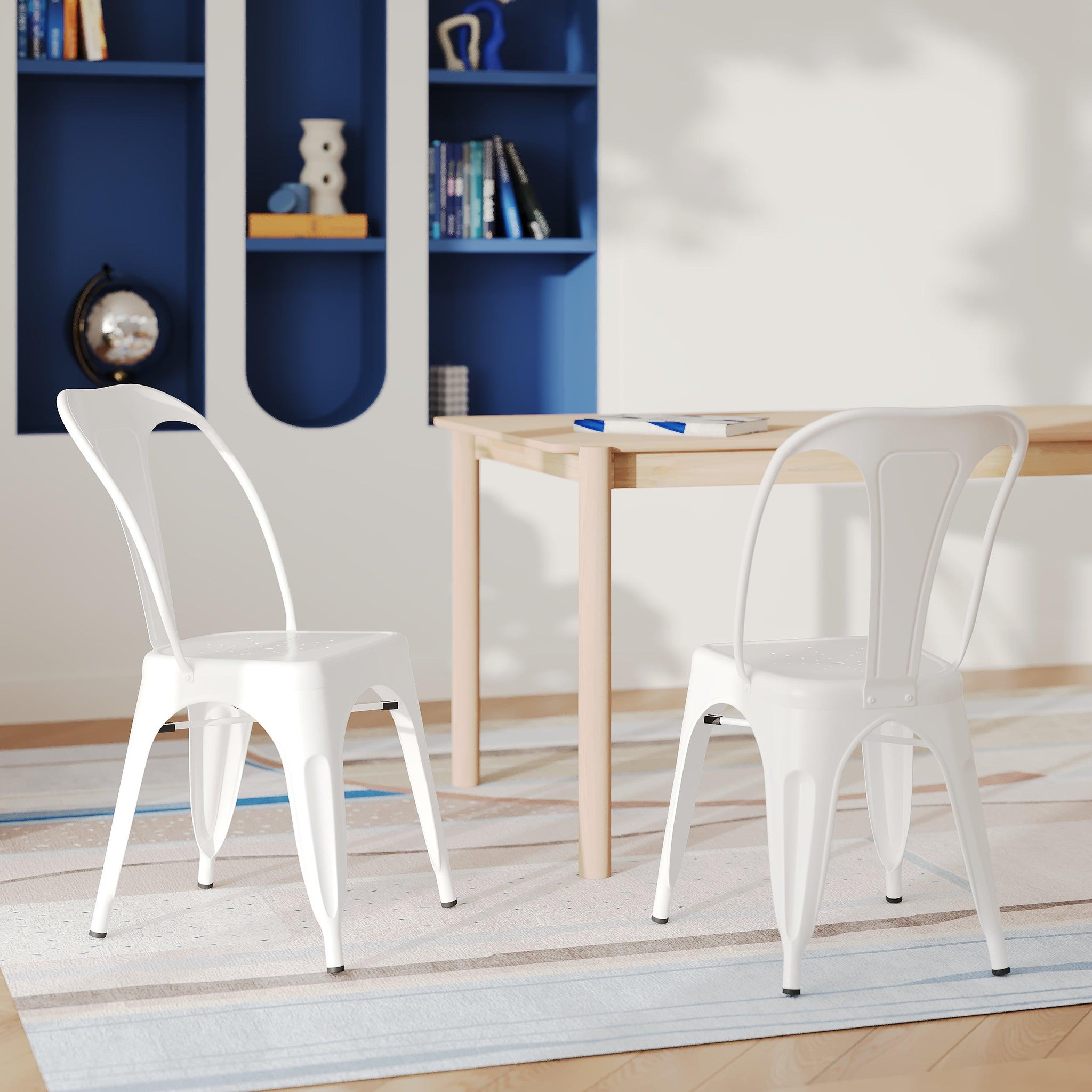 Voir la diapositive 2 : MAISON PAVANE Lot de 2 chaises en métal blanc mat-indus