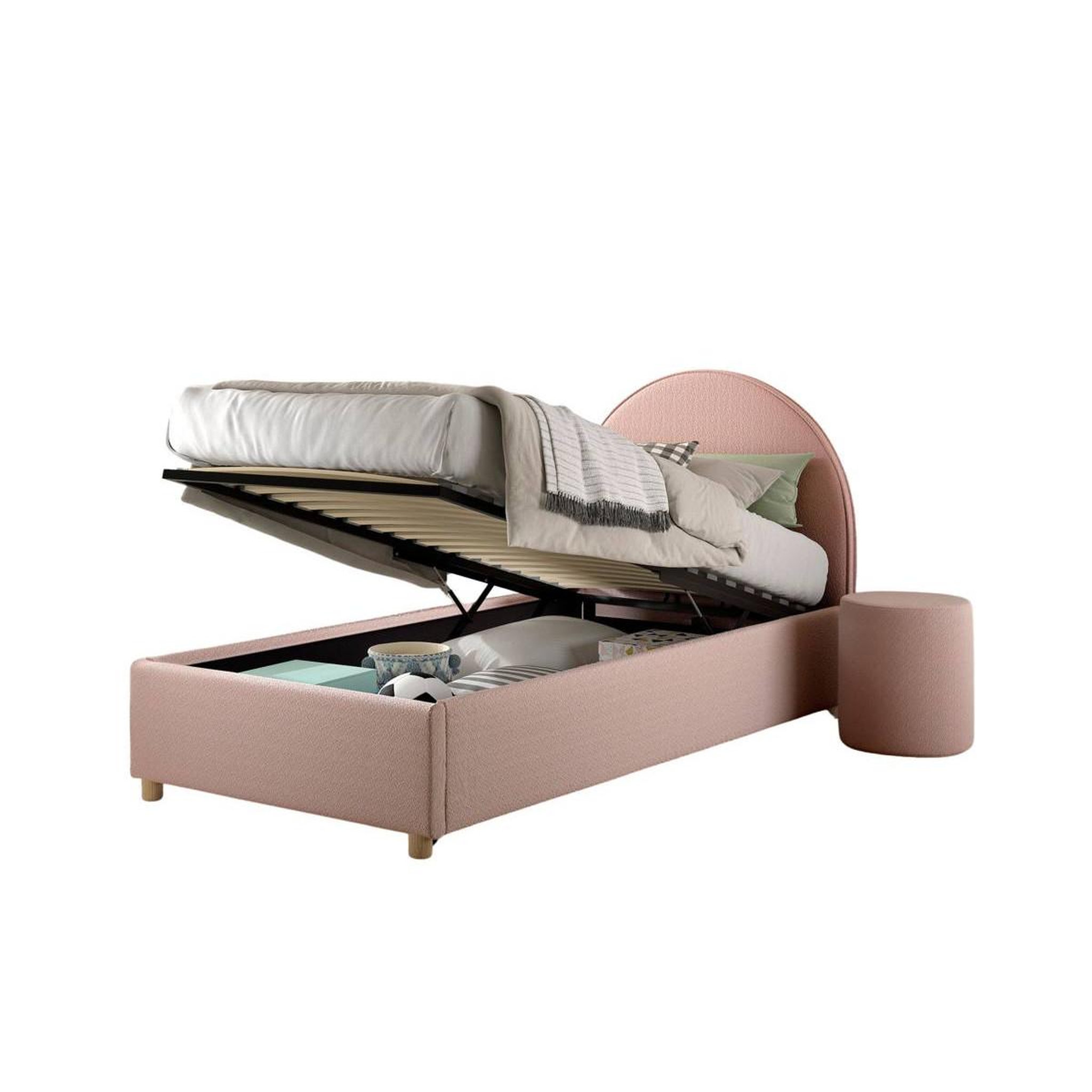 Voir la diapositive 3 : Paris Prix Pack - lit coffre enfant & pouf  moon  90x200cm rose