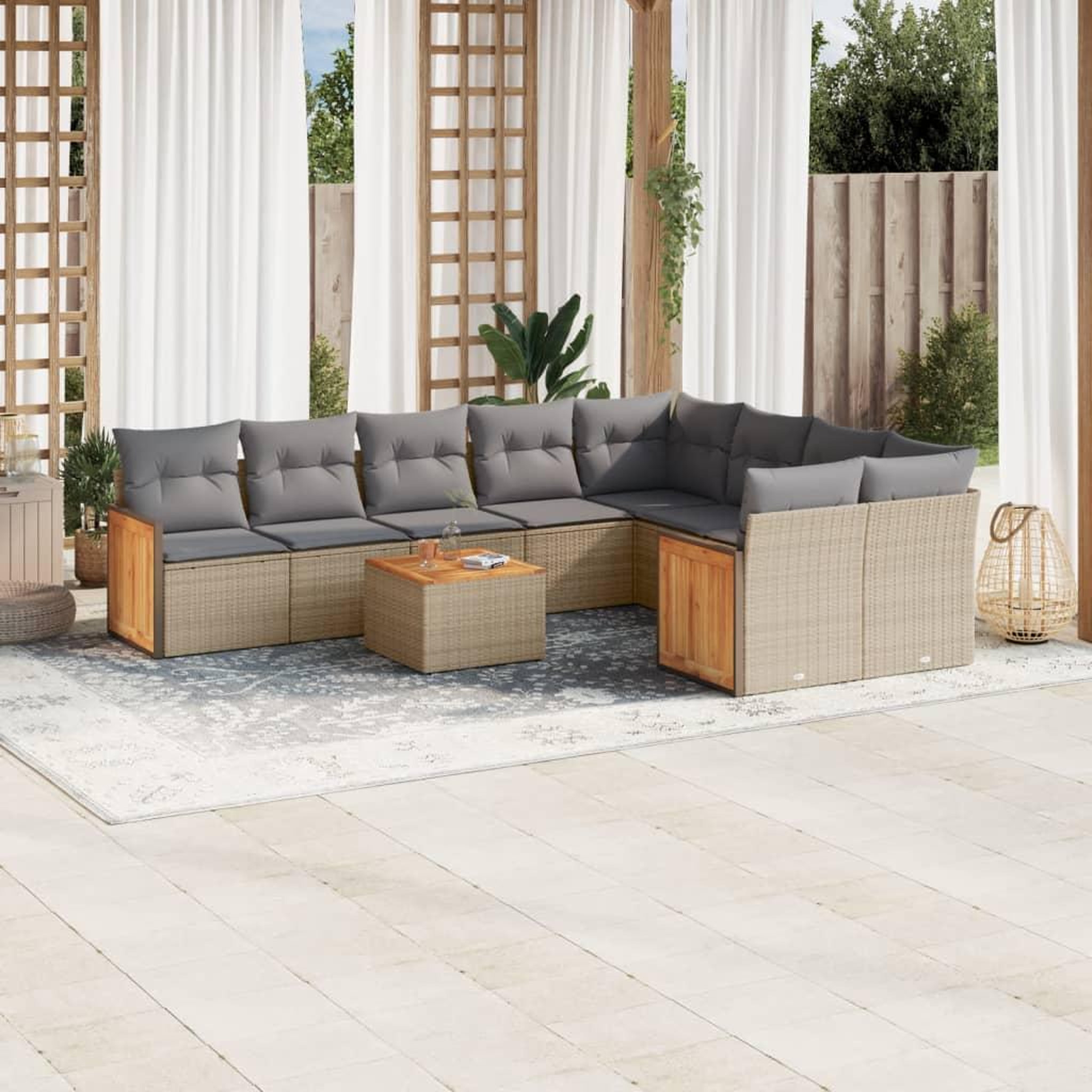 VIDAXL Salon de jardin avec coussins 10 pcs beige resine tressee