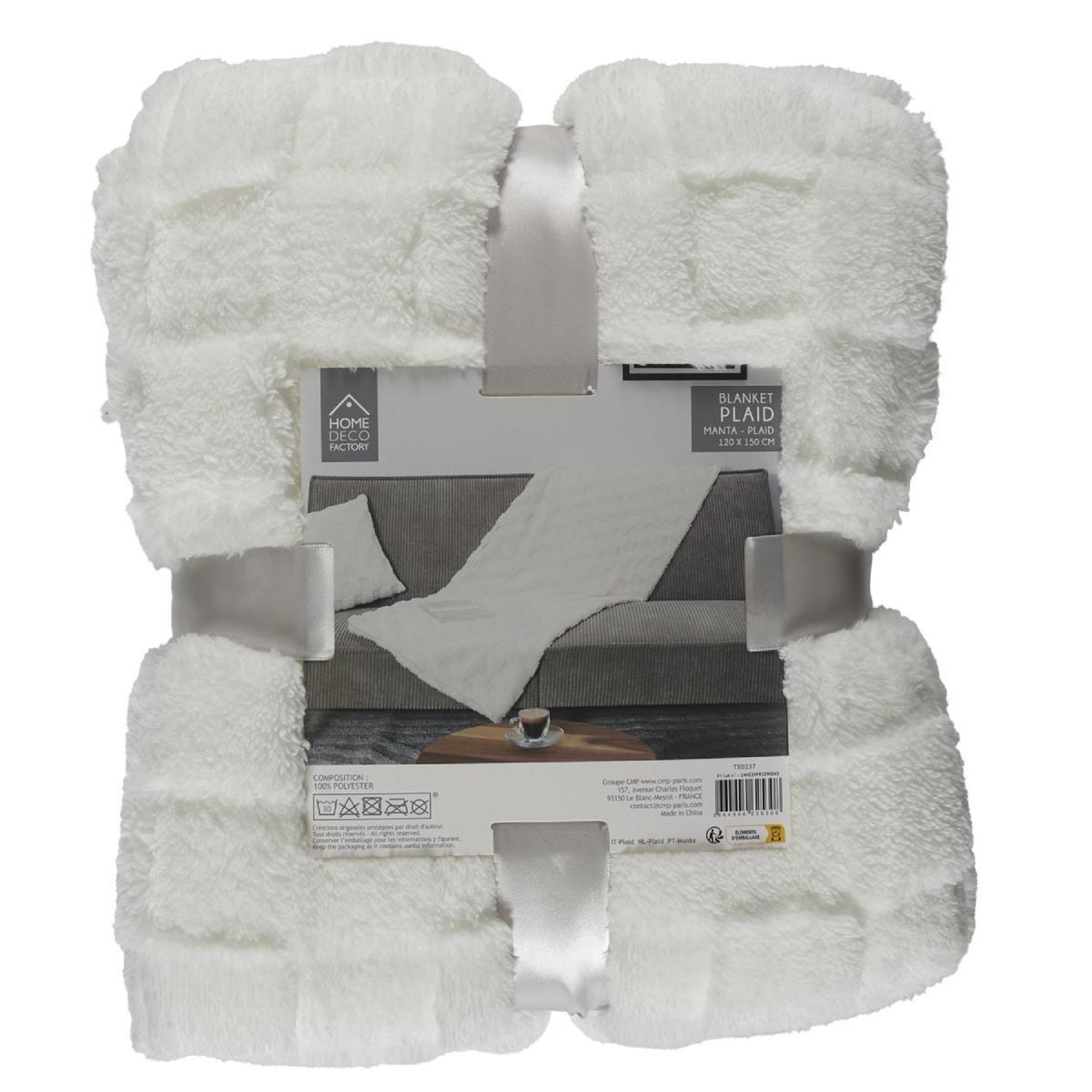 Voir la diapositive 2 : The Home Deco Factory Plaid en flanelle  damier  120x150cm blanc