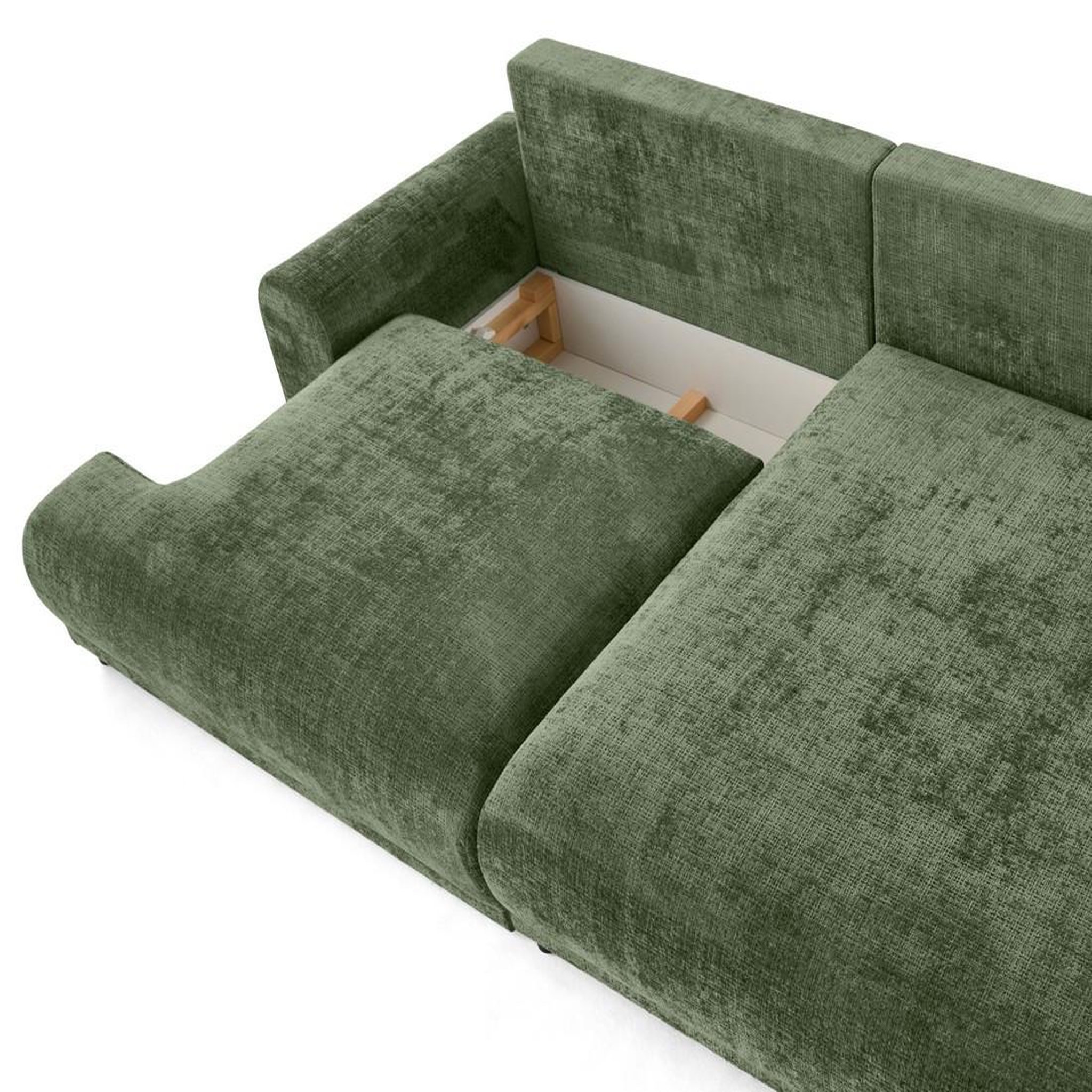 Voir la diapositive 3 : BEST MOBILIER Nelly - canapé d'angle droit 4 places convertible avec coffre en velours texturé