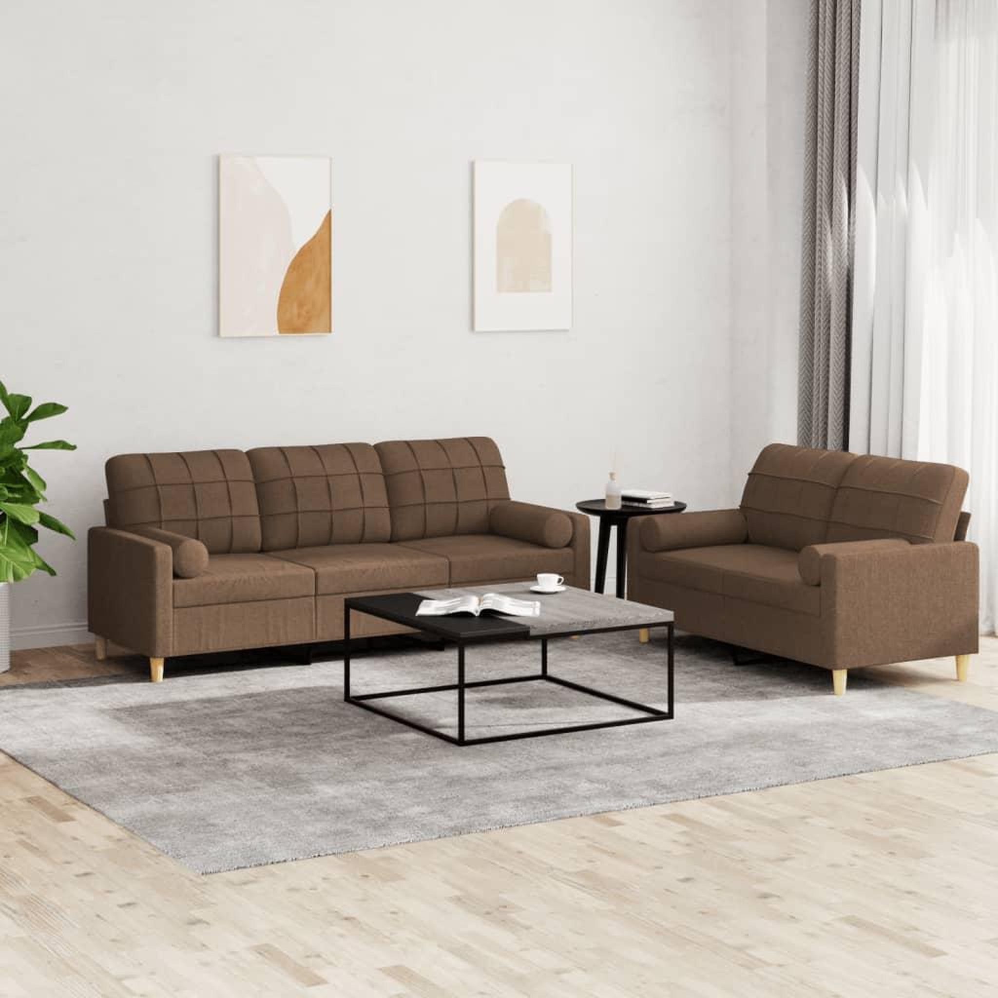 VIDAXL Ensemble de canapes 2 pcs avec coussins marron tissu
