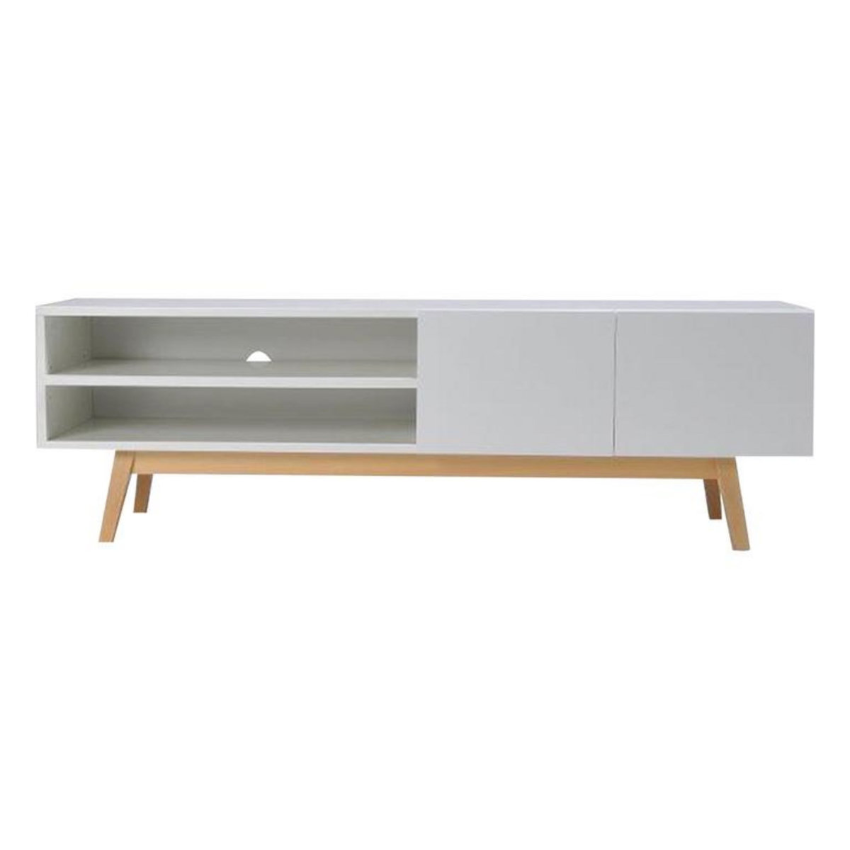 Meuble TV scandinave SNOW L160cm, piètement bois massif