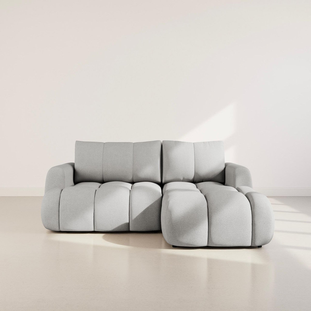 BEST MOBILIER Yulin - canapé d'angle droit 4 places convertible avec coffre en tissu bouclette