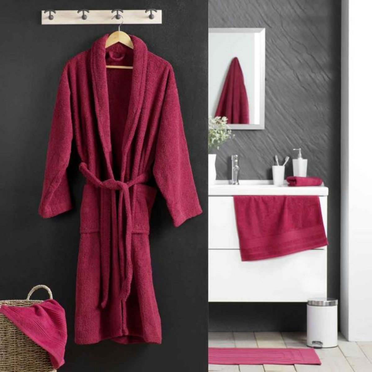 Paris Prix Peignoir Col Châle en Coton  Tendresse  Rubis